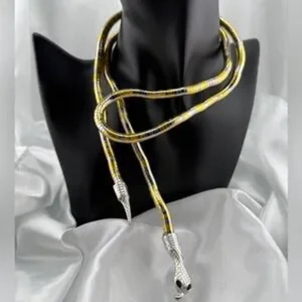 Serpentine Serpent Snake Gold and Silver Wrap Necklace